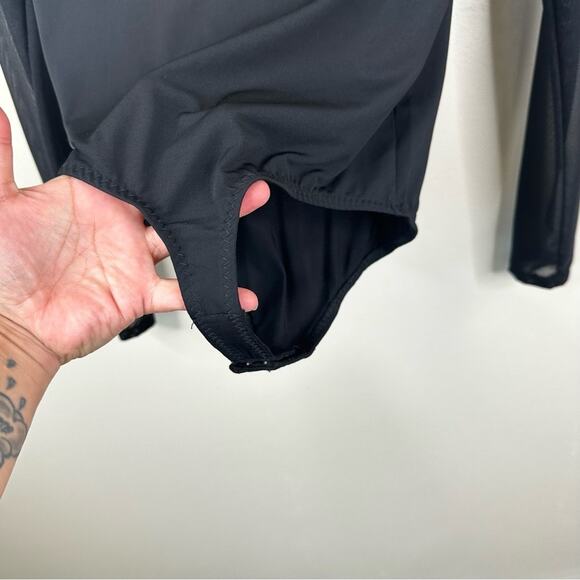 Intermix Bodysuit Womens Small Black V-Neck Sheer Mesh Long Sleeves - Picture 9 of 13